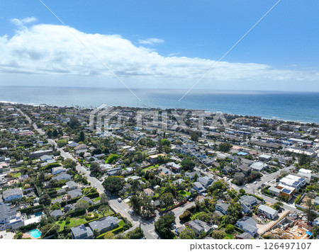 Aerial view of Encinitas town with ocean in San Diego, South California 126497107