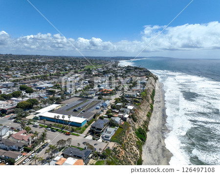 Aerial view of Encinitas town with ocean in San Diego, South California Aerial view of Encinitas town with ocean in San Diego, South California 126497108