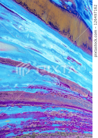 Abstract nature background. Top view of the bottom of a dry estuary. Colorful ground texture Abstract nature background. Top view of the bottom of a dry estuary. Colorful ground texture 126497162