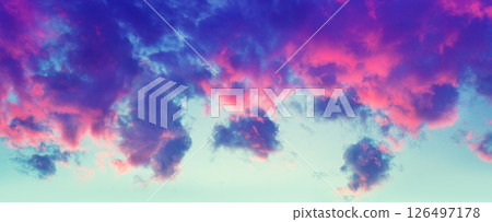 Beautiful cloudy sky at sunset. Horizontal banner Beautiful cloudy sky at sunset. Horizontal banner 126497178
