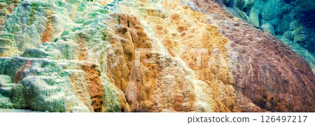 Colorful rock. Thermal springs San Filippo in Tuscany Italy. Nature background. Horizontal banner 126497217