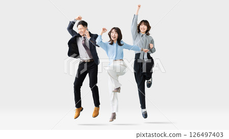 Three businessmen jumping Three businessmen jumping 126497403