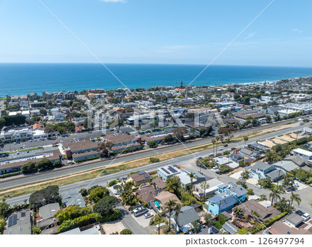 Aerial view of Encinitas town with ocean in San Diego, South California 126497794