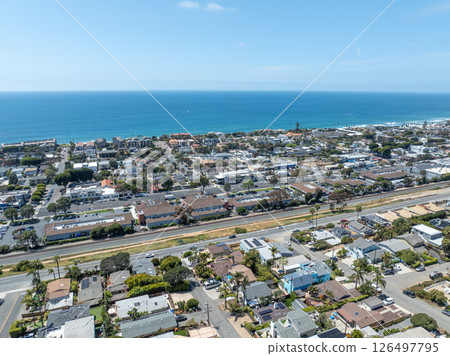 Aerial view of Encinitas town with ocean in San Diego, South California Aerial view of Encinitas town with ocean in San Diego, South California 126497795