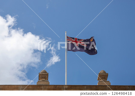 The australia flag on vintage building The australia flag on vintage building 126498418