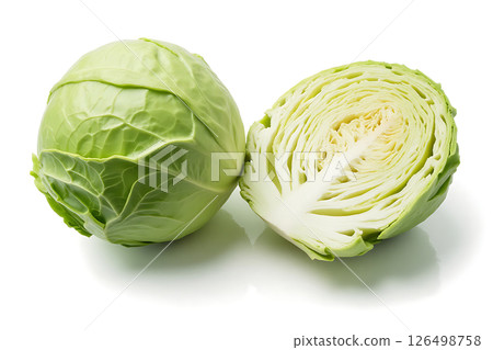 Two pieces of cabbage, one whole and one cut in half 126498758