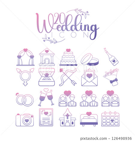 Gradient wedding icon set. Vector Gradient wedding icon set. Vector 126498936