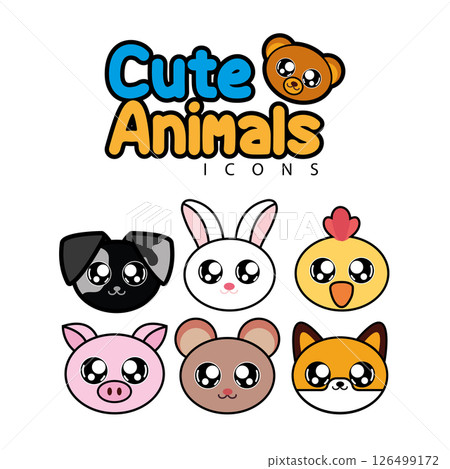 Cute animal faces pack. Vector 126499172