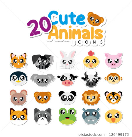 Cute animal faces pack. Vector Cute animal faces pack. Vector 126499173