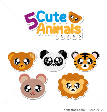 Cute animal faces pack. Vector Cute animal faces pack. Vector 126499175