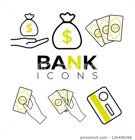 Yellow finance icons group. Vector 126499266