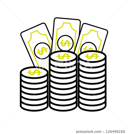 Cash and coin stacks. Vector 126499288