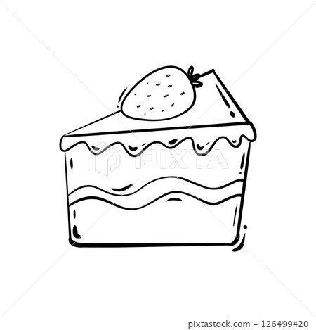 Doodle pie cake with strawberry topping hand drawn  126499420