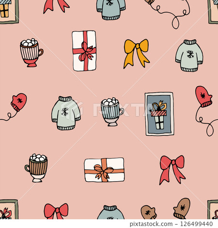 Seamless Christmas and Happy New Year doodle background pattern. Seamless Christmas and Happy New Year doodle background pattern. 126499440