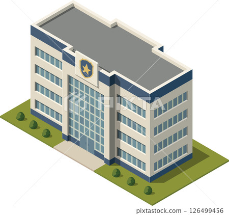 Isometric police station building, law enforcement facility 126499456