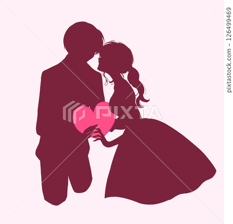 Man and woman holding hearts, bride and groom silhouette Man and woman holding hearts, bride and groom silhouette 126499469