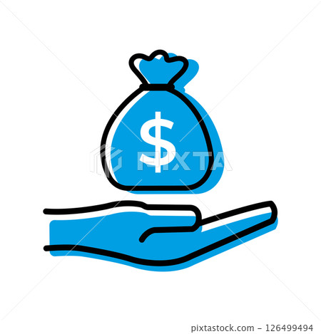 Hand holding money bag icon. Vector Hand holding money bag icon. Vector 126499494