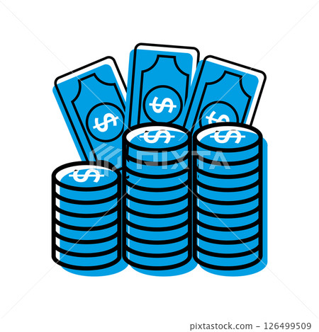 Cash and coin stacks. Vector 126499509