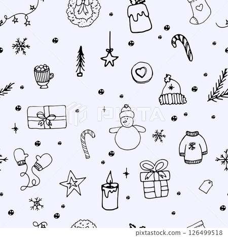 Doodle seamless pattern of Christmas 126499518