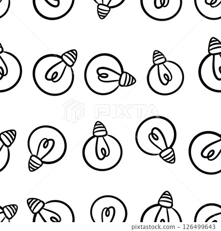 Doodle light bulbs seamless pattern with flat line icons. Lamp background in sketch style. 126499643