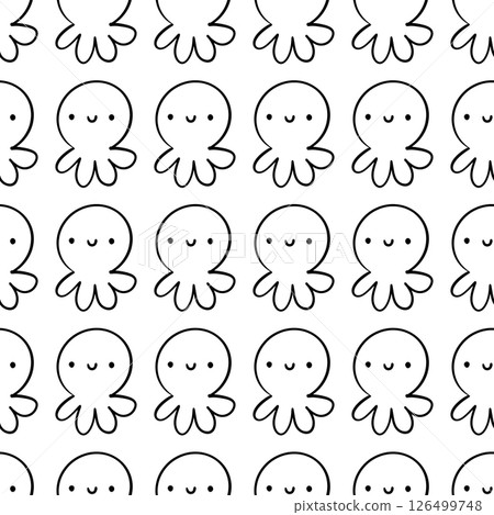 Doodle cute cartoon octopus - vector illustration for kids. Seamless pattern 126499748