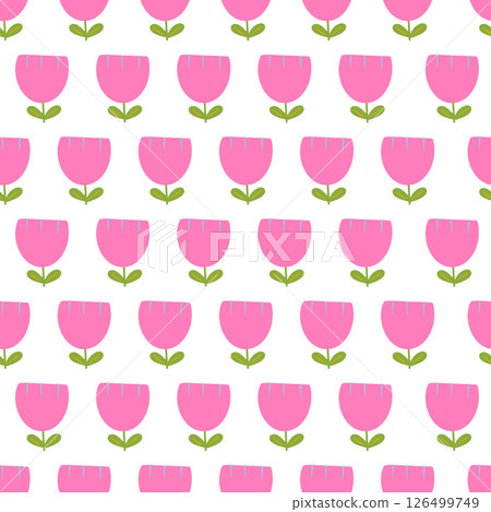Abstract Garden with Pink and Red Flowers on a White Background. L 126499749