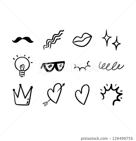 Hand drawn doodle vector set for banner, portrait photo decoration, social post and web. Trendy fashion vector illustration. 126499758