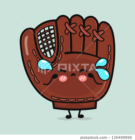 A charming cartoon Baseball Glove with an emotional expression and sweet, cute style. 126499998
