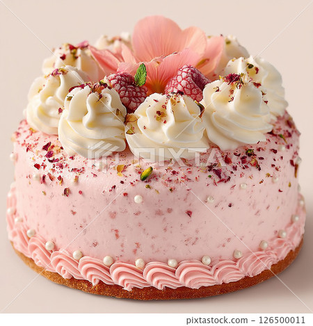 A delightful pink cake adorned with fresh...-插圖素材 [126500011] - PIXTA圖庫