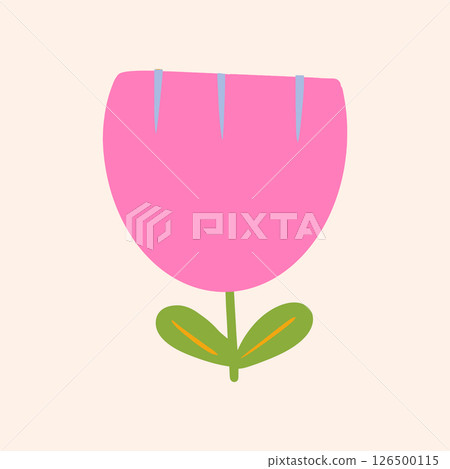 Doodle bluebell flower, tulip. Flowering bulb plantswith bright and colorful flowers. Illustration in minimalistic style.  126500115