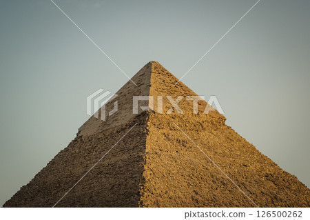 View of Great Giza Pyramids and great Sphinx in the desert Sahara 126500262