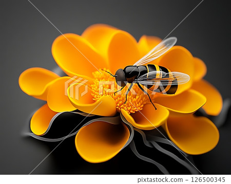 Honeybee Resting Gracefully on Yellow Flower Petals 126500345