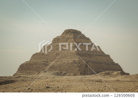 The pyramid of Djoser. Step Pyramid of Djoser and The pyramid complex of Userkaf in the Sahara desert in the Egypt	 126500608