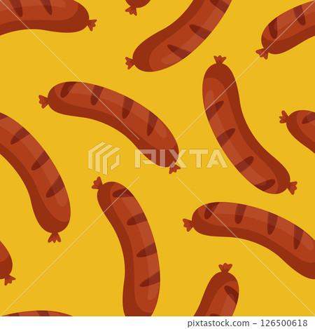 Vector Sausage Seamless Pattern. Seamless Sausage Pattern on Yellow Background. Tasty Sausage Pattern for Food Design, Butcher Shop, BBQ, Restaurant, Fast Food, Menu, Kitchen, Wrapping Paper, Textile Vector Sausage Seamless Pattern. Seamless Sausage Pattern on Yellow Background. Tasty Sausage Pattern for Food Design, Butcher Shop, BBQ, Restaurant, Fast Food, Menu, Kitchen, Wrapping Paper, Textile 126500618