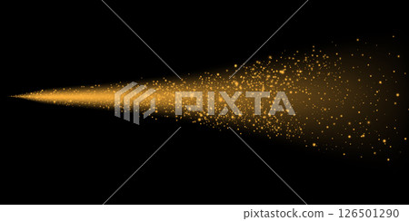 Radiant Golden Sparkle Beam Set Against a Deep Black Background Creating an Eye Catching Visual Impact 126501290
