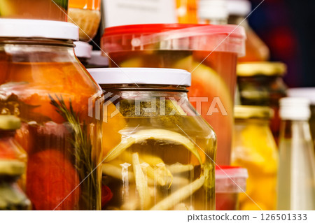 Jars with pickled vegetables Jars with pickled vegetables 126501333
