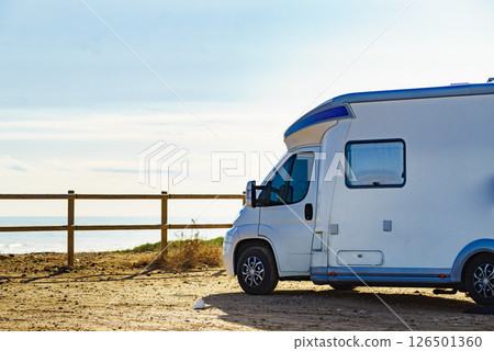 Rv motor home camping on beach Rv motor home camping on beach 126501360