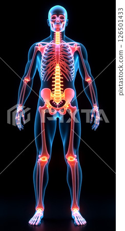 Color Coded Human Skeleton Illustration with Highlighted Joints 126501433