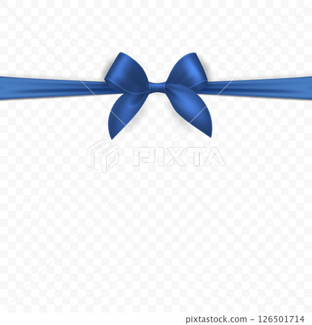 Vector Blue Ribbon Bow Isolated. Realistic Satin Bow and Ribbon. Blue Ribbon Bow for Gift, Present, Decoration, Holiday, Celebration, Packaging, Greeting Card, Invitation, Party, Design, Poster 126501714