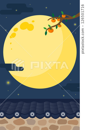 Autumn background of Korea traditional with persimmon tree and moon 126501716
