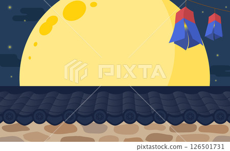 Korean Holiday Chuseok Background of traditional with traditional Korean lantern and moon 126501731