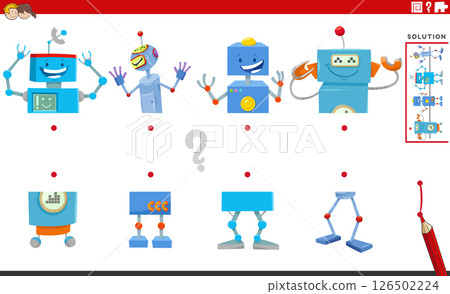 match halves puzzle with cartoon robots characters pictures 126502224