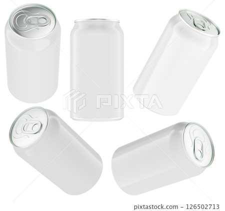 Blank aluminum beverage cans, mockup set with multiple angles. 3D rendering 126502713