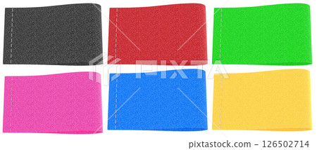 Blank Colored Clothing Labels with Stitch Line. 3D rendering Blank Colored Clothing Labels with Stitch Line. 3D rendering 126502714