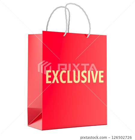 Red shopping bag with EXCLUSIVE text, 3D rendering Red shopping bag with EXCLUSIVE text, 3D rendering 126502726