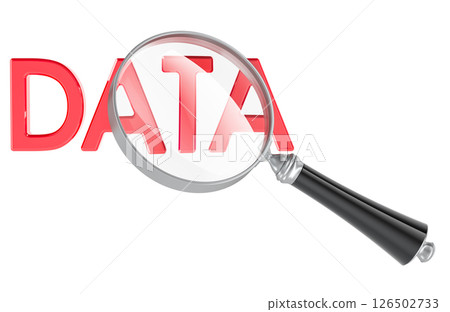 Analytics and research of data, concept. DATA word with magnifying glass. 3D rendering Analytics and research of data, concept. DATA word with magnifying glass. 3D rendering 126502733