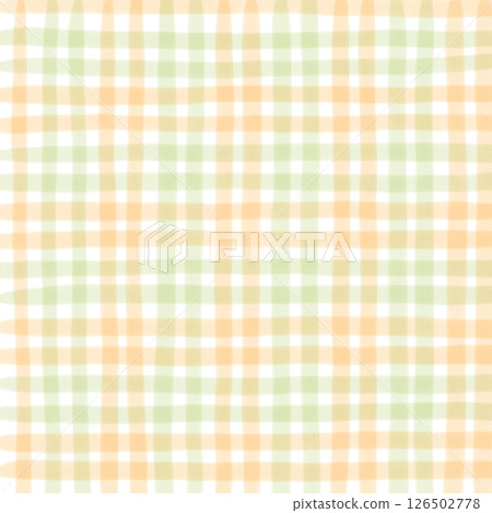 Orange Sage Green Plaid Gingham Check Hand Drawn Background Pattern Overlay 126502778