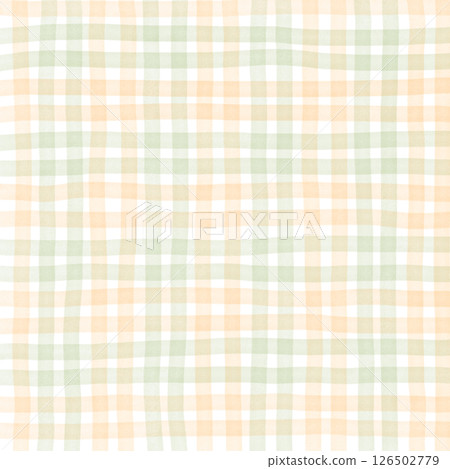 Orange Sage Green Plaid Gingham Check Hand Drawn Background Pattern Overlay 126502779
