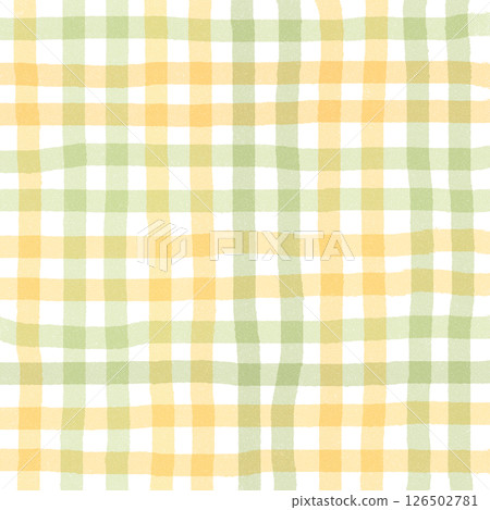 Orange Sage Green Plaid Gingham Check Hand Drawn Background Pattern Overlay 126502781