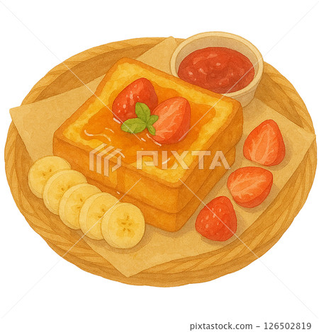 French toast and fruit watercolor illustration set 126502819